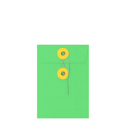 Coloured envelopes with string and washer closure Green + Yellow 162 x 114 mm (C6)