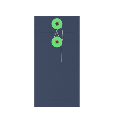 Coloured envelopes with string and washer closure Navy Blue + Green 220 x 110 mm (DL)